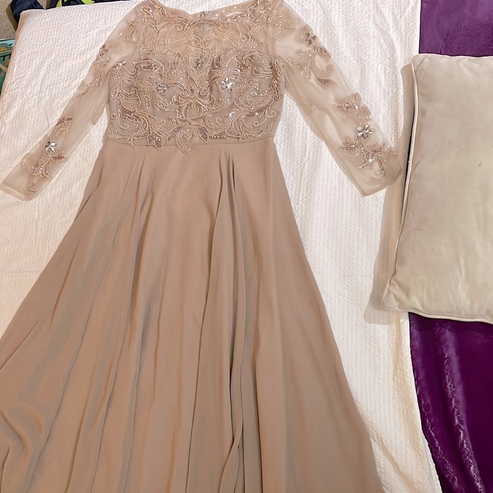 transparent long sleeves with beading details nude color size 14 petite